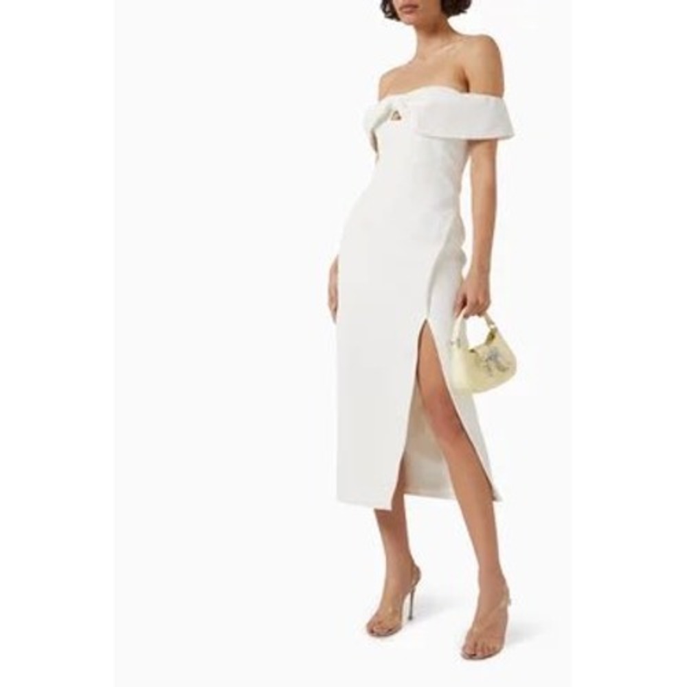 Self-Portrait White Crepe Bow Midi Dress • US 0 • NWT